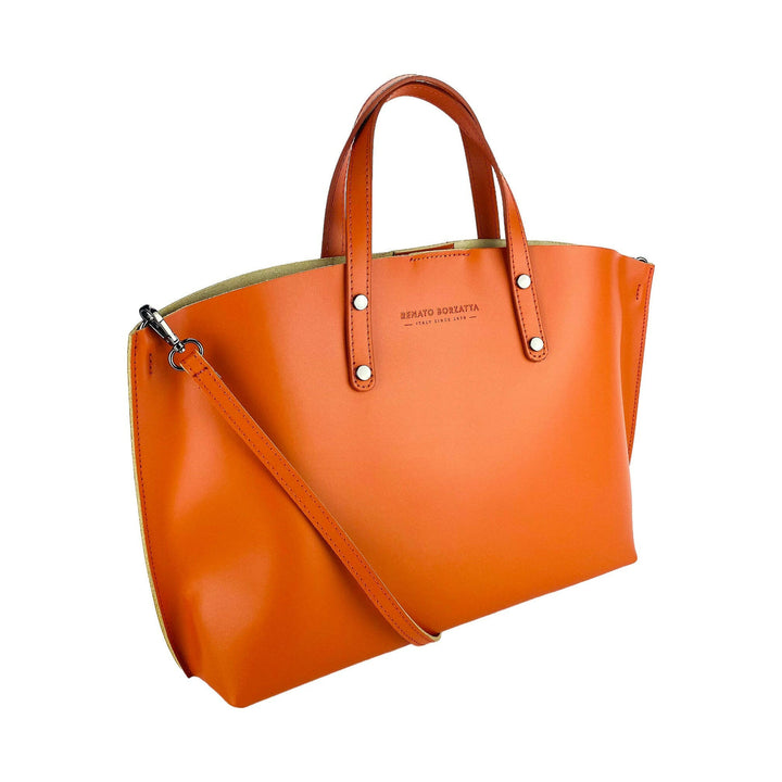 RB1024AM | Women's handbag in genuine leather Made in Italy with removable shoulder strap. Large internal removable bag. Accessories Shiny Gunmetal - Paprika color - Dimensions: 48x31x11 cm-0