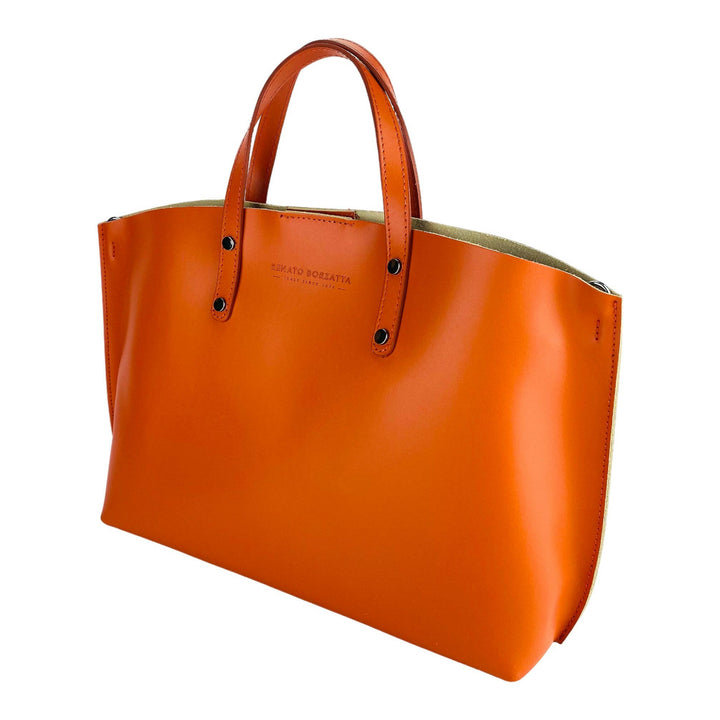 RB1024AM | Women's handbag in genuine leather Made in Italy with removable shoulder strap. Large internal removable bag. Accessories Shiny Gunmetal - Paprika color - Dimensions: 48x31x11 cm-2