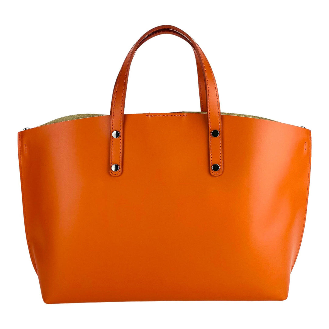 RB1024AM | Women's handbag in genuine leather Made in Italy with removable shoulder strap. Large internal removable bag. Accessories Shiny Gunmetal - Paprika color - Dimensions: 48x31x11 cm-4