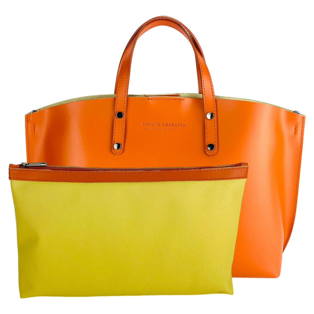 RB1024AM | Women's handbag in genuine leather Made in Italy with removable shoulder strap. Large internal removable bag. Accessories Shiny Gunmetal - Paprika color - Dimensions: 48x31x11 cm-5