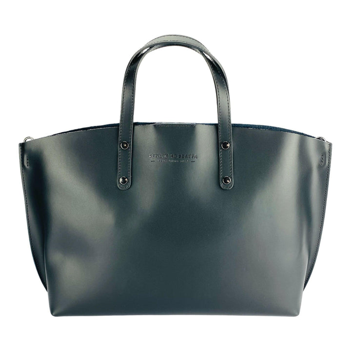 RB1024A | Women's handbag in genuine leather Made in Italy with removable shoulder strap. Large internal removable bag. Polished gunmetal accessories - Black color - Dimensions: 48x31x11 cm-1