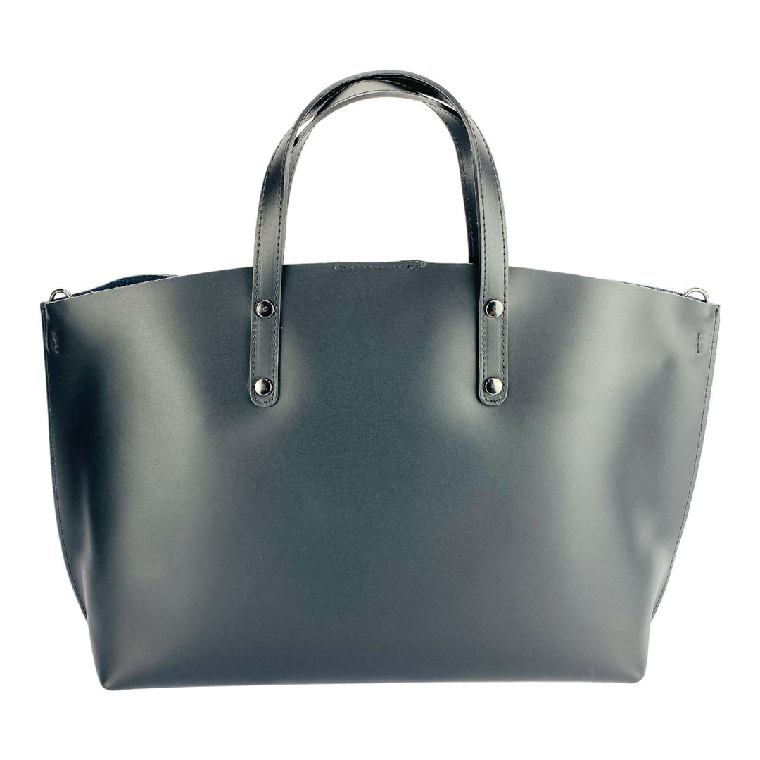 RB1024A | Women's handbag in genuine leather Made in Italy with removable shoulder strap. Large internal removable bag. Polished gunmetal accessories - Black color - Dimensions: 48x31x11 cm-4