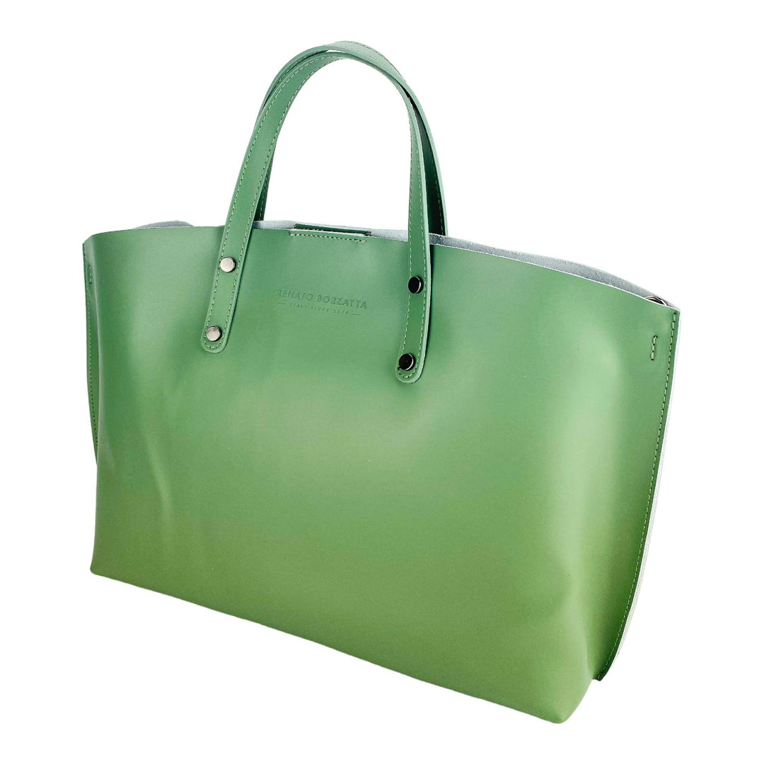 RB1024BF | Women's handbag in genuine leather Made in Italy with removable shoulder strap. Large internal removable bag. Glossy gunmetal accessories - Mint color - Dimensions: 48x31x11 cm-2
