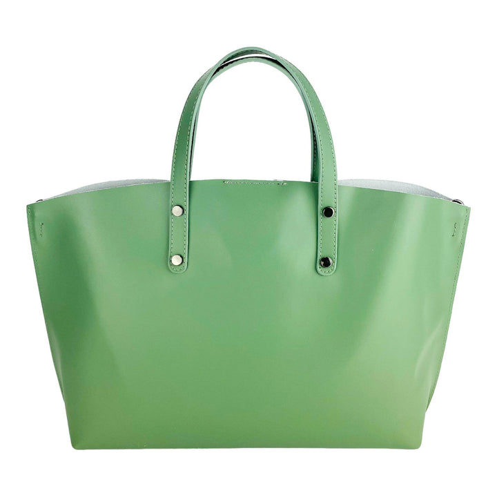 RB1024BF | Women's handbag in genuine leather Made in Italy with removable shoulder strap. Large internal removable bag. Glossy gunmetal accessories - Mint color - Dimensions: 48x31x11 cm-4