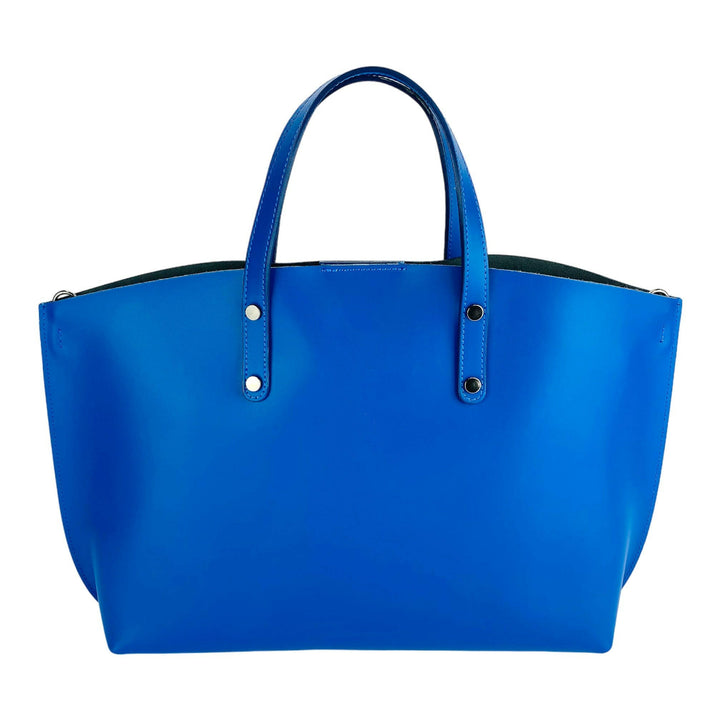 RB1024CH | Women's handbag in genuine leather Made in Italy with removable shoulder strap. Large internal removable bag. Polished gunmetal accessories - Royal blue color - Dimensions: 48x31x11 cm-4