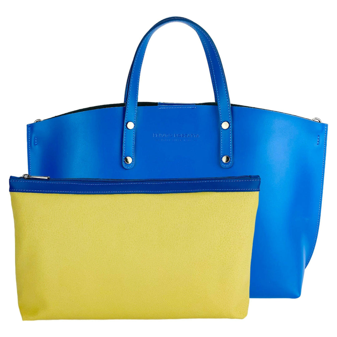 RB1024CH | Women's handbag in genuine leather Made in Italy with removable shoulder strap. Large internal removable bag. Polished gunmetal accessories - Royal blue color - Dimensions: 48x31x11 cm-5