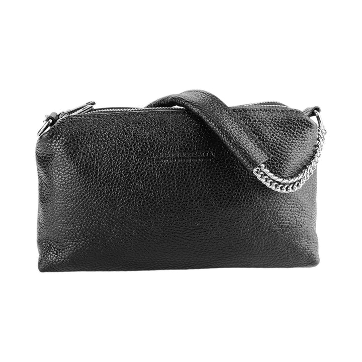 RB1025A | Women's handbag with double zip in Genuine Leather Made in Italy. Adjustable leather shoulder strap. Polished Nickel Accessories - Black Color - Dimensions: 26 x 14 x 9 cm-2