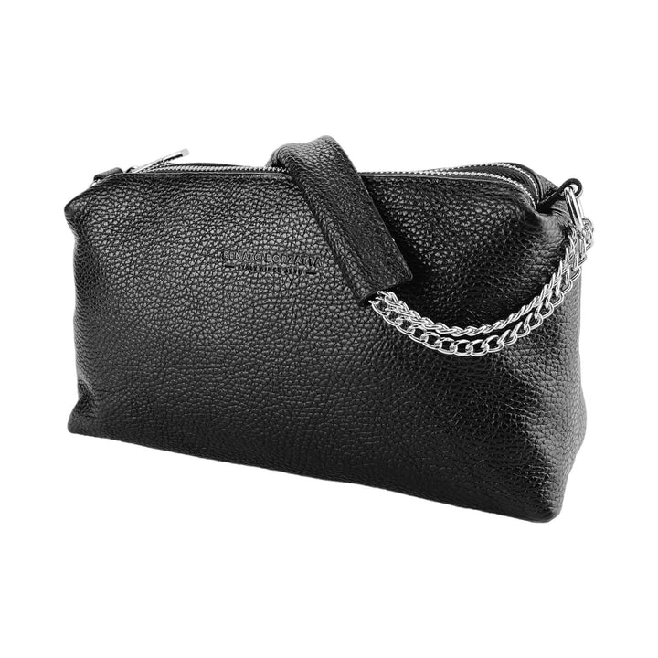 RB1025A | Women's handbag with double zip in Genuine Leather Made in Italy. Adjustable leather shoulder strap. Polished Nickel Accessories - Black Color - Dimensions: 26 x 14 x 9 cm-3