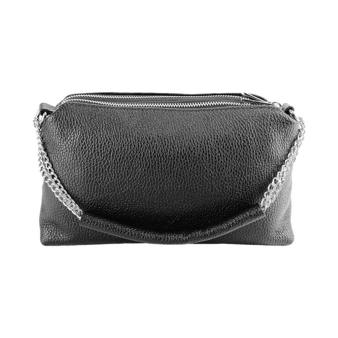 RB1025A | Women's handbag with double zip in Genuine Leather Made in Italy. Adjustable leather shoulder strap. Polished Nickel Accessories - Black Color - Dimensions: 26 x 14 x 9 cm-4
