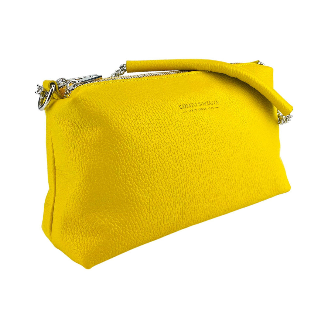 RB1025R | Women's handbag with double zip in Genuine Leather Made in Italy. Adjustable leather shoulder strap. Polished Nickel Accessories - Yellow Color - Dimensions: 26 x 14 x 9 cm-1