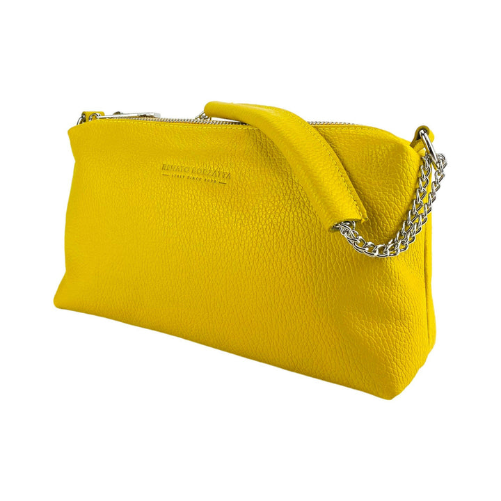 RB1025R | Women's handbag with double zip in Genuine Leather Made in Italy. Adjustable leather shoulder strap. Polished Nickel Accessories - Yellow Color - Dimensions: 26 x 14 x 9 cm-2
