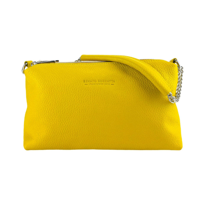 RB1025R | Women's handbag with double zip in Genuine Leather Made in Italy. Adjustable leather shoulder strap. Polished Nickel Accessories - Yellow Color - Dimensions: 26 x 14 x 9 cm-3