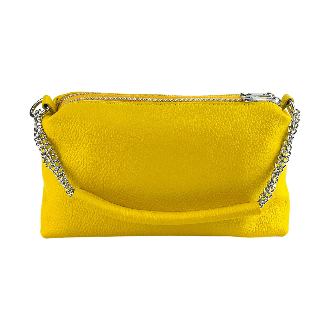 RB1025R | Women's handbag with double zip in Genuine Leather Made in Italy. Adjustable leather shoulder strap. Polished Nickel Accessories - Yellow Color - Dimensions: 26 x 14 x 9 cm-4