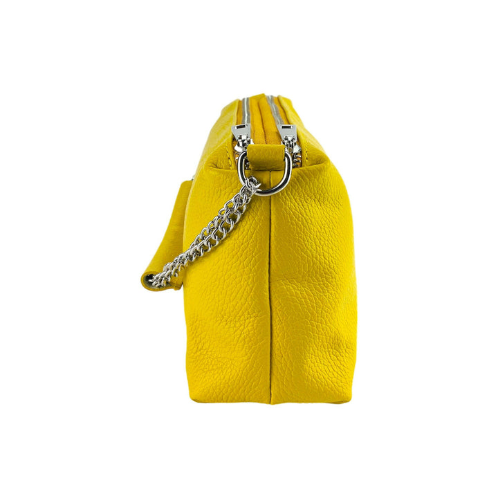 RB1025R | Women's handbag with double zip in Genuine Leather Made in Italy. Adjustable leather shoulder strap. Polished Nickel Accessories - Yellow Color - Dimensions: 26 x 14 x 9 cm-5