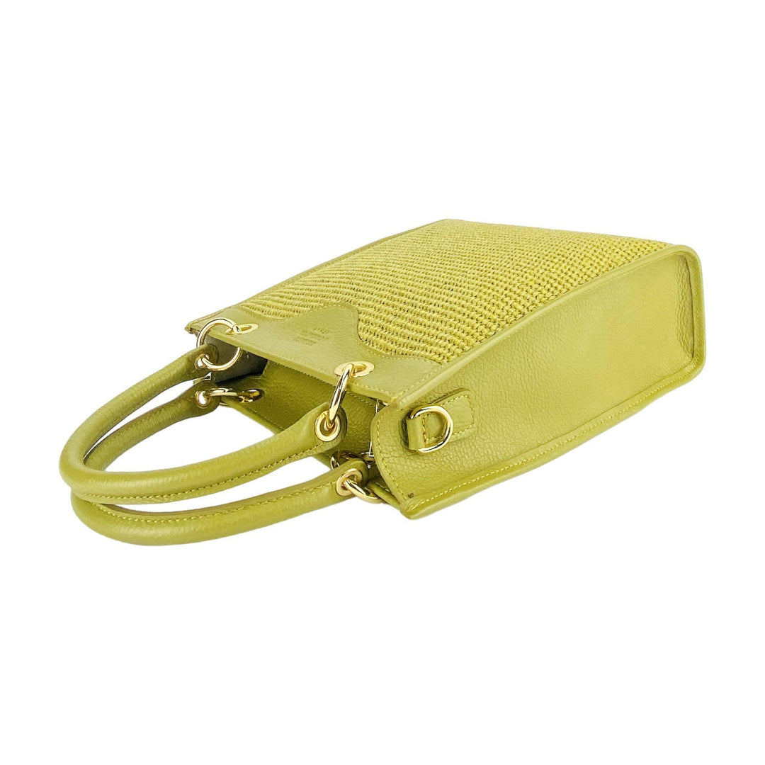 RB1026CM | Vertical women's handbag in genuine leather and straw Made in Italy. Removable and adjustable leather shoulder strap. Polished Gold Accessories - Pistachio Color - Dimensions: 24 x 29 x 9 cm-5