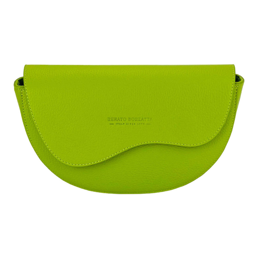 RB1027AD | Women's rounded crossbody bag in genuine leather Made in Italy. Removable and adjustable leather shoulder strap. Accessories Polished Nickel - Lime color - Dimensions: 25 x 15 x 9 cm-Shangri-La Fashion