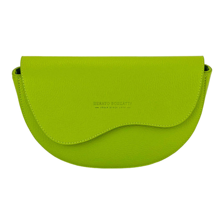 RB1027AD | Women's rounded crossbody bag in genuine leather Made in Italy. Removable and adjustable leather shoulder strap. Accessories Polished Nickel - Lime color - Dimensions: 25 x 15 x 9 cm-Shangri-La Fashion