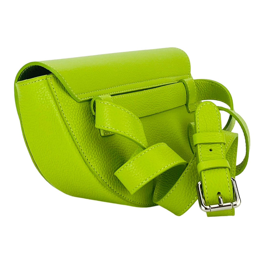 RB1027AD | Women's rounded crossbody bag in genuine leather Made in Italy. Removable and adjustable leather shoulder strap. Accessories Polished Nickel - Lime color - Dimensions: 25 x 15 x 9 cm-3