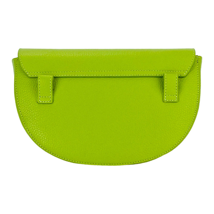 RB1027AD | Women's rounded crossbody bag in genuine leather Made in Italy. Removable and adjustable leather shoulder strap. Accessories Polished Nickel - Lime color - Dimensions: 25 x 15 x 9 cm-5