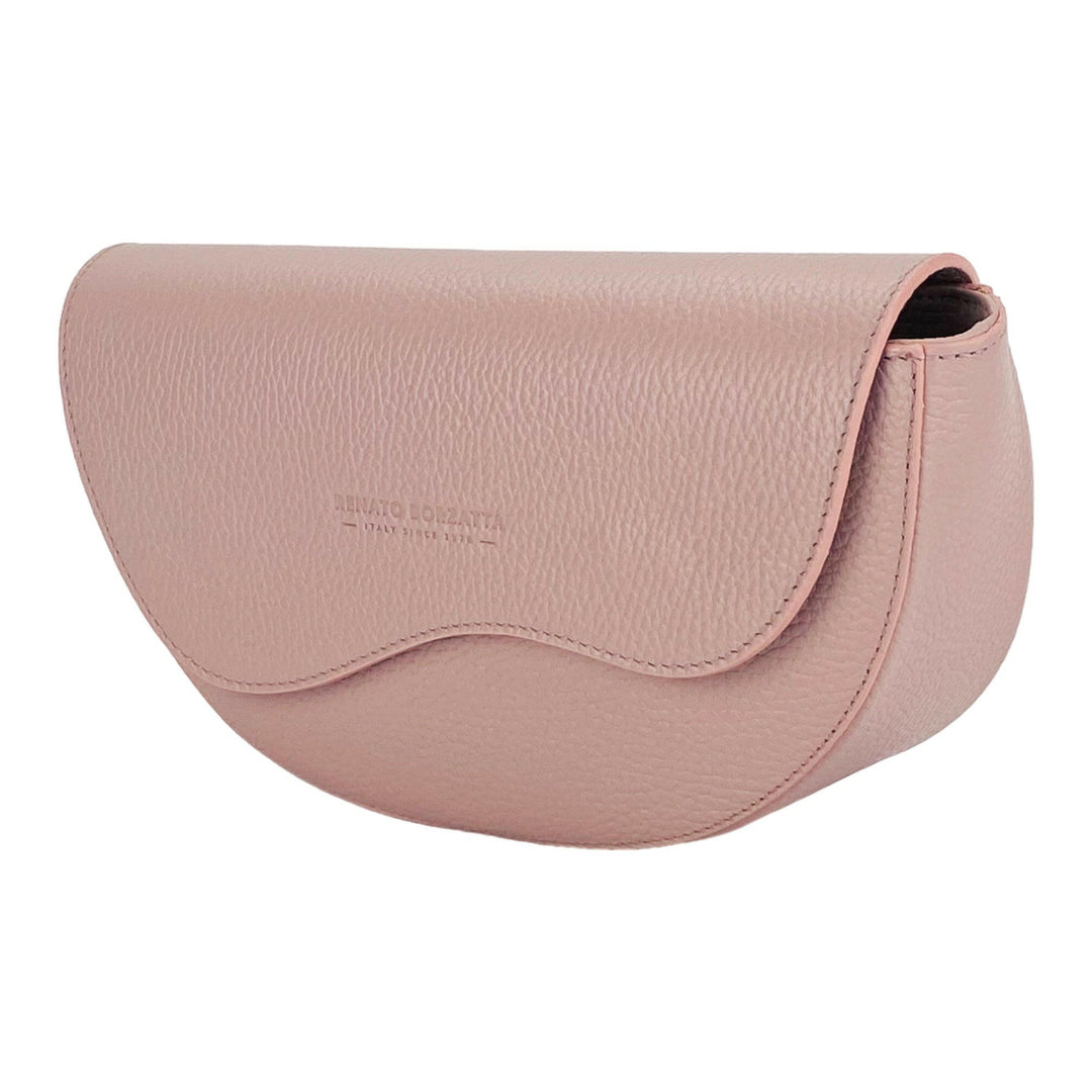 RB1027AZ | Women's rounded crossbody bag in genuine leather Made in Italy. Removable and adjustable leather shoulder strap. Polished Nickel Accessories - Antique Pink Color - Dimensions: 25 x 15 x 9 cm-2