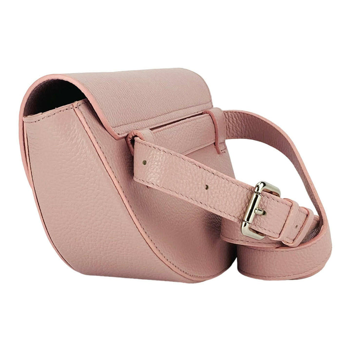 RB1027AZ | Women's rounded crossbody bag in genuine leather Made in Italy. Removable and adjustable leather shoulder strap. Polished Nickel Accessories - Antique Pink Color - Dimensions: 25 x 15 x 9 cm-Shangri-La Fashion