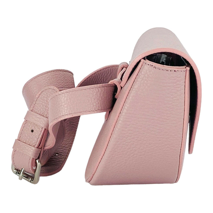 RB1027AZ | Women's rounded crossbody bag in genuine leather Made in Italy. Removable and adjustable leather shoulder strap. Polished Nickel Accessories - Antique Pink Color - Dimensions: 25 x 15 x 9 cm-4