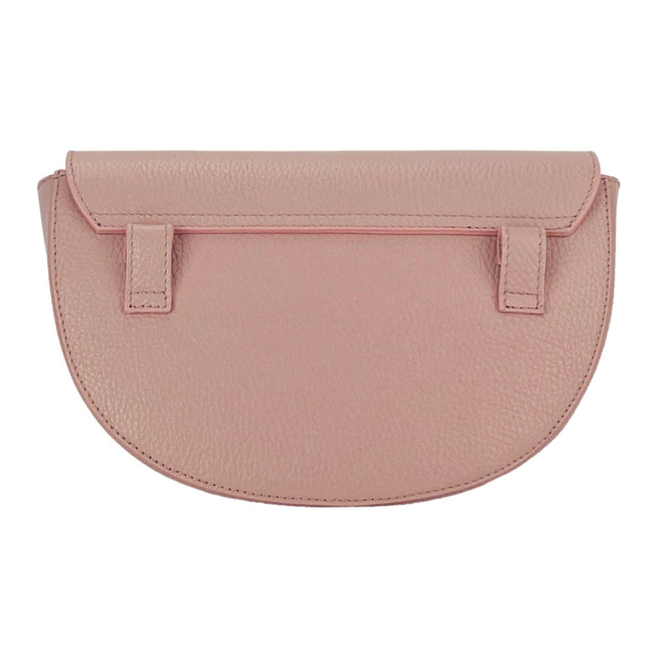 RB1027AZ | Women's rounded crossbody bag in genuine leather Made in Italy. Removable and adjustable leather shoulder strap. Polished Nickel Accessories - Antique Pink Color - Dimensions: 25 x 15 x 9 cm-5