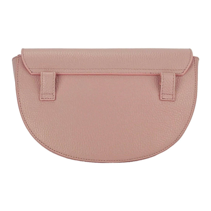 RB1027AZ | Women's rounded crossbody bag in genuine leather Made in Italy. Removable and adjustable leather shoulder strap. Polished Nickel Accessories - Antique Pink Color - Dimensions: 25 x 15 x 9 cm-Shangri-La Fashion