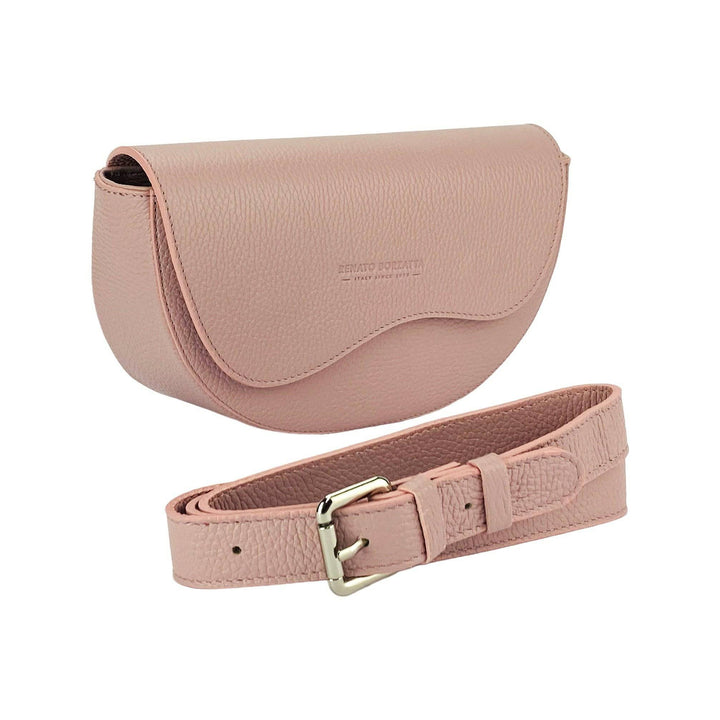 RB1027AZ | Women's rounded crossbody bag in genuine leather Made in Italy. Removable and adjustable leather shoulder strap. Polished Nickel Accessories - Antique Pink Color - Dimensions: 25 x 15 x 9 cm-Shangri-La Fashion