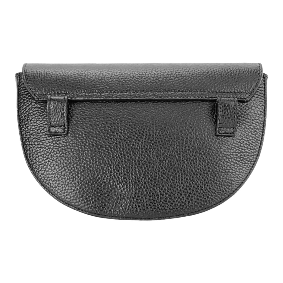 RB1027A | Women's rounded crossbody bag in genuine leather Made in Italy. Removable and adjustable leather shoulder strap. Polished Nickel Accessories - Black Color - Dimensions: 25 x 15 x 9 cm-Shangri-La Fashion