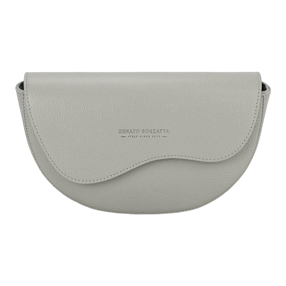 RB1027BO | Women's rounded crossbody bag in genuine leather Made in Italy. Removable and adjustable leather shoulder strap. Polished Nickel Accessories - Ice Color - Dimensions: 25 x 15 x 9 cm-1