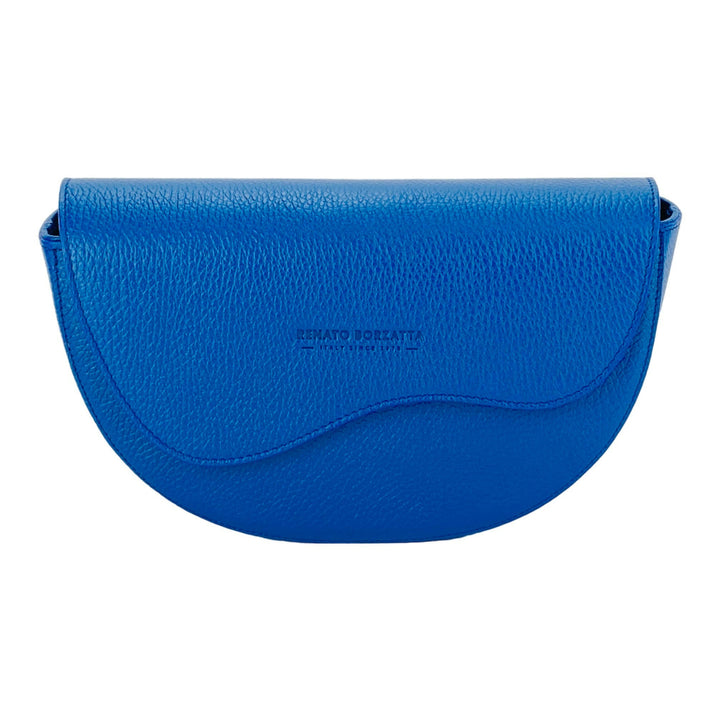 RB1027CH | Women's rounded crossbody bag in genuine leather Made in Italy. Removable and adjustable leather shoulder strap. Polished Nickel Accessories - Royal Blue Color - Dimensions: 25 x 15 x 9 cm-1