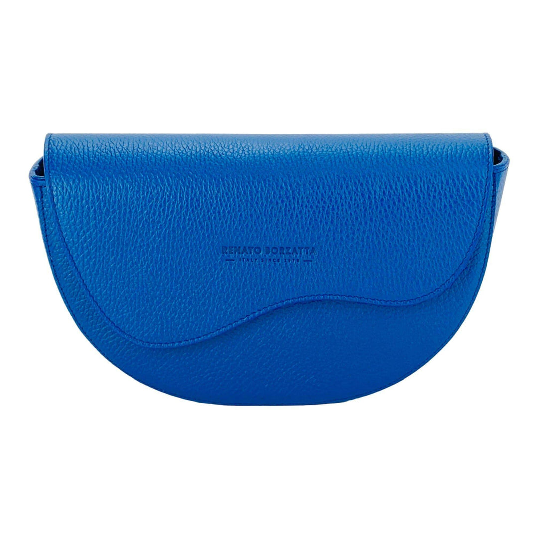 RB1027CH | Women's rounded crossbody bag in genuine leather Made in Italy. Removable and adjustable leather shoulder strap. Polished Nickel Accessories - Royal Blue Color - Dimensions: 25 x 15 x 9 cm-Shangri-La Fashion