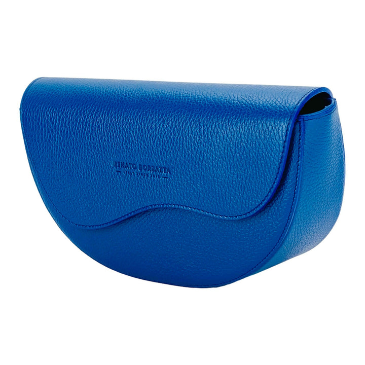 RB1027CH | Women's rounded crossbody bag in genuine leather Made in Italy. Removable and adjustable leather shoulder strap. Polished Nickel Accessories - Royal Blue Color - Dimensions: 25 x 15 x 9 cm-2