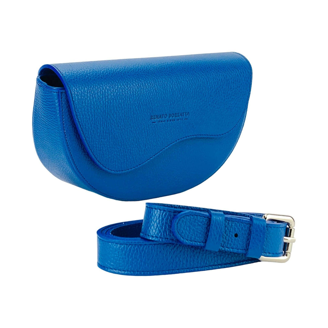 RB1027CH | Women's rounded crossbody bag in genuine leather Made in Italy. Removable and adjustable leather shoulder strap. Polished Nickel Accessories - Royal Blue Color - Dimensions: 25 x 15 x 9 cm-Shangri-La Fashion