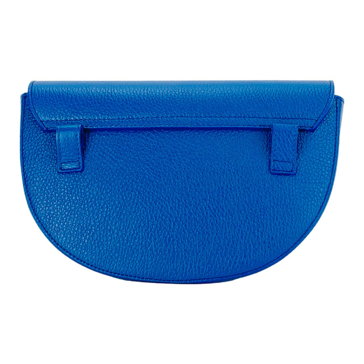 RB1027CH | Women's rounded crossbody bag in genuine leather Made in Italy. Removable and adjustable leather shoulder strap. Polished Nickel Accessories - Royal Blue Color - Dimensions: 25 x 15 x 9 cm-5