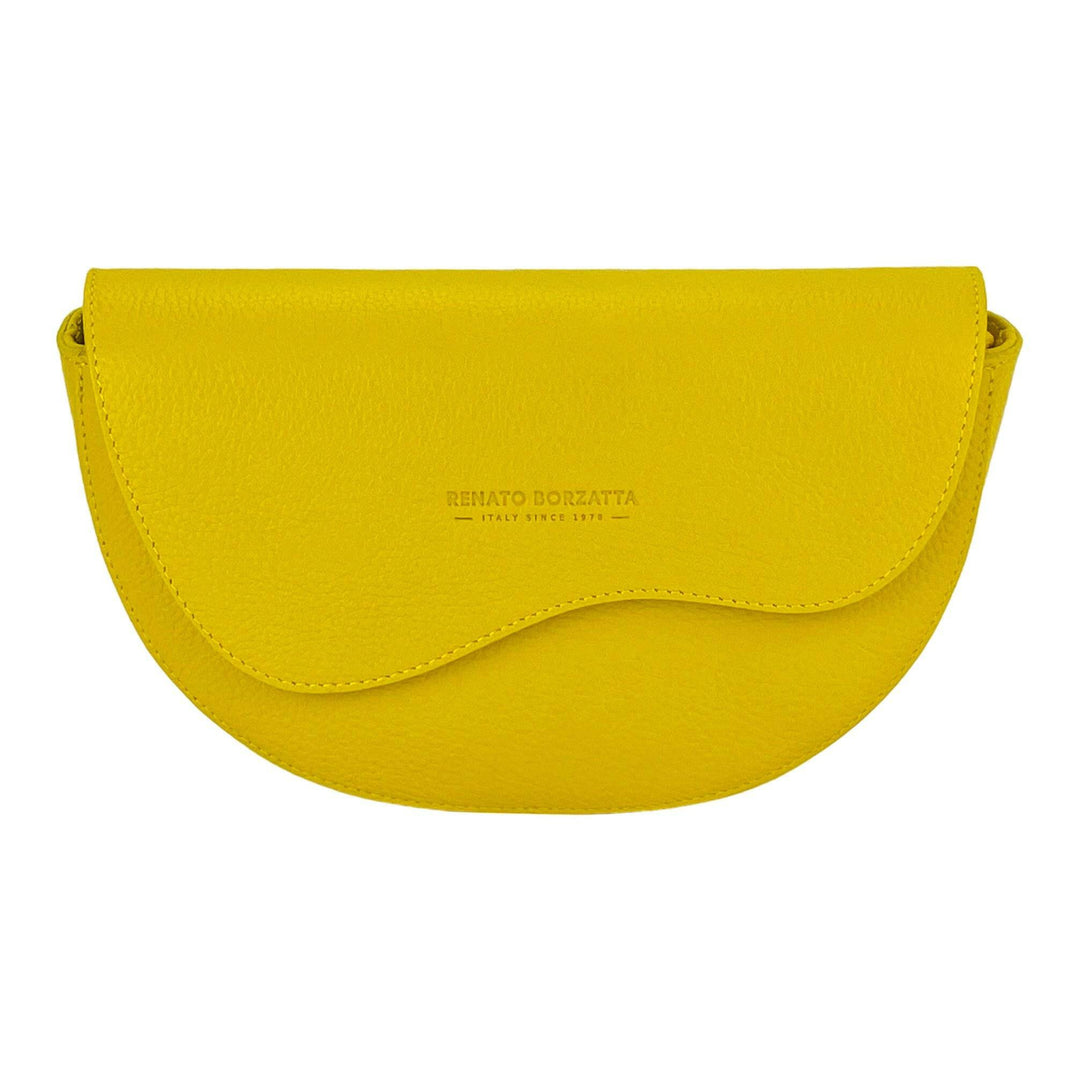 RB1027R | Women's rounded crossbody bag in genuine leather Made in Italy. Removable and adjustable leather shoulder strap. Polished Nickel Accessories - Yellow Color - Dimensions: 25 x 15 x 9 cm-Shangri-La Fashion