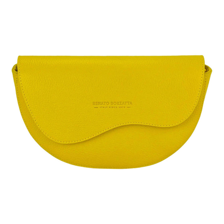 RB1027R | Women's rounded crossbody bag in genuine leather Made in Italy. Removable and adjustable leather shoulder strap. Polished Nickel Accessories - Yellow Color - Dimensions: 25 x 15 x 9 cm-Shangri-La Fashion