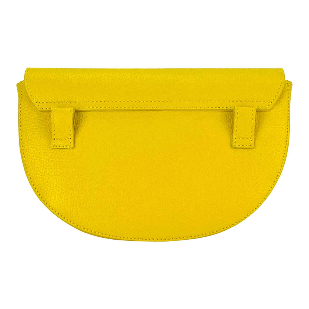 RB1027R | Women's rounded crossbody bag in genuine leather Made in Italy. Removable and adjustable leather shoulder strap. Polished Nickel Accessories - Yellow Color - Dimensions: 25 x 15 x 9 cm-Shangri-La Fashion