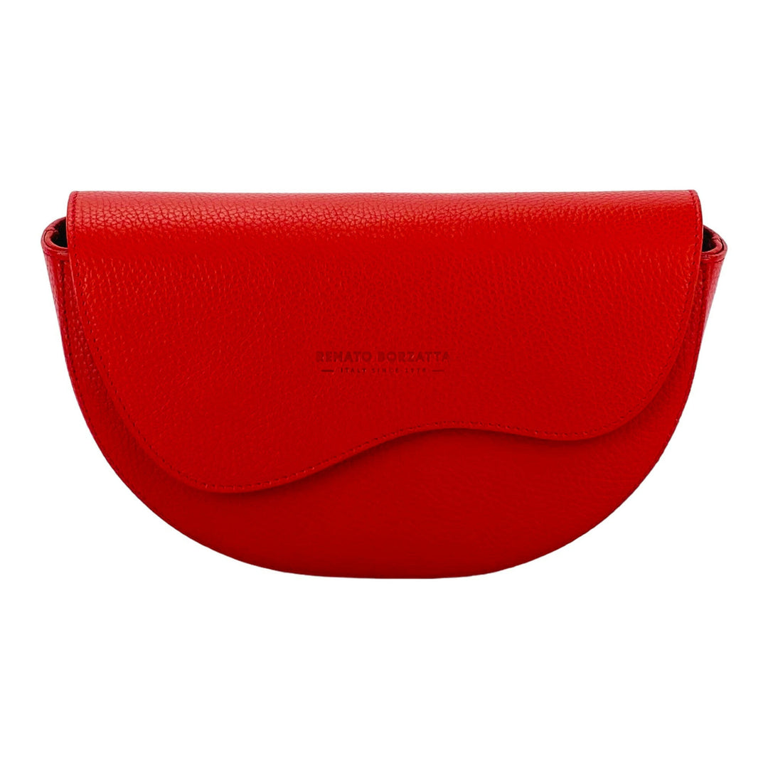 RB1027V | Women's rounded crossbody bag in genuine leather Made in Italy. Removable and adjustable leather shoulder strap. Polished Nickel Accessories - Red Color - Dimensions: 25 x 15 x 9 cm-1