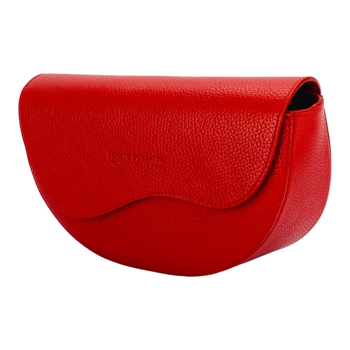 RB1027V | Women's rounded crossbody bag in genuine leather Made in Italy. Removable and adjustable leather shoulder strap. Polished Nickel Accessories - Red Color - Dimensions: 25 x 15 x 9 cm-2
