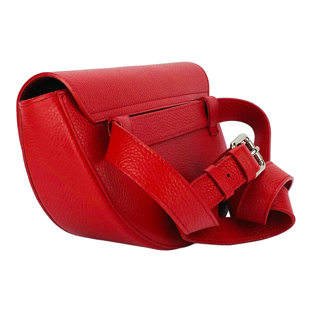 RB1027V | Women's rounded crossbody bag in genuine leather Made in Italy. Removable and adjustable leather shoulder strap. Polished Nickel Accessories - Red Color - Dimensions: 25 x 15 x 9 cm-3