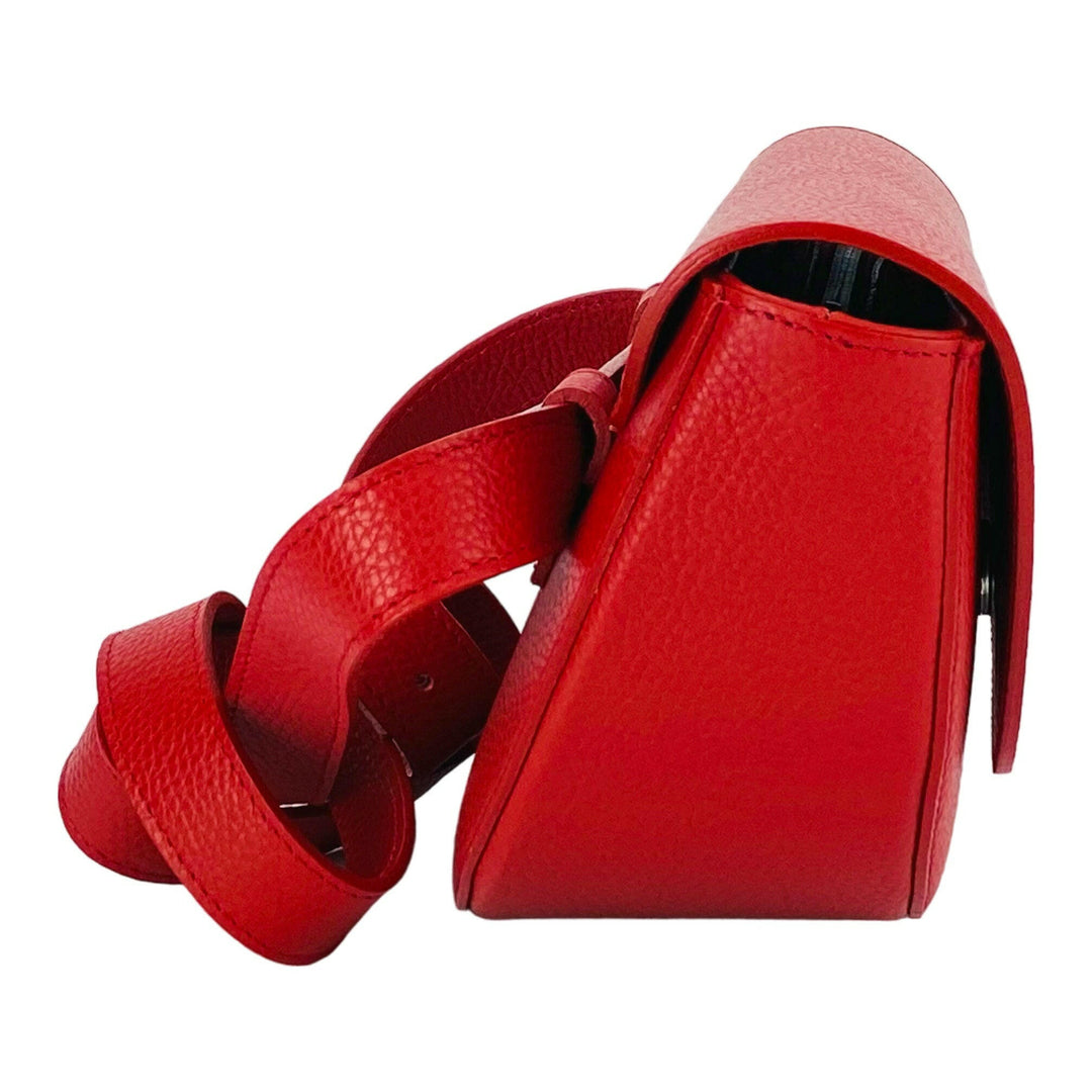 RB1027V | Women's rounded crossbody bag in genuine leather Made in Italy. Removable and adjustable leather shoulder strap. Polished Nickel Accessories - Red Color - Dimensions: 25 x 15 x 9 cm-4