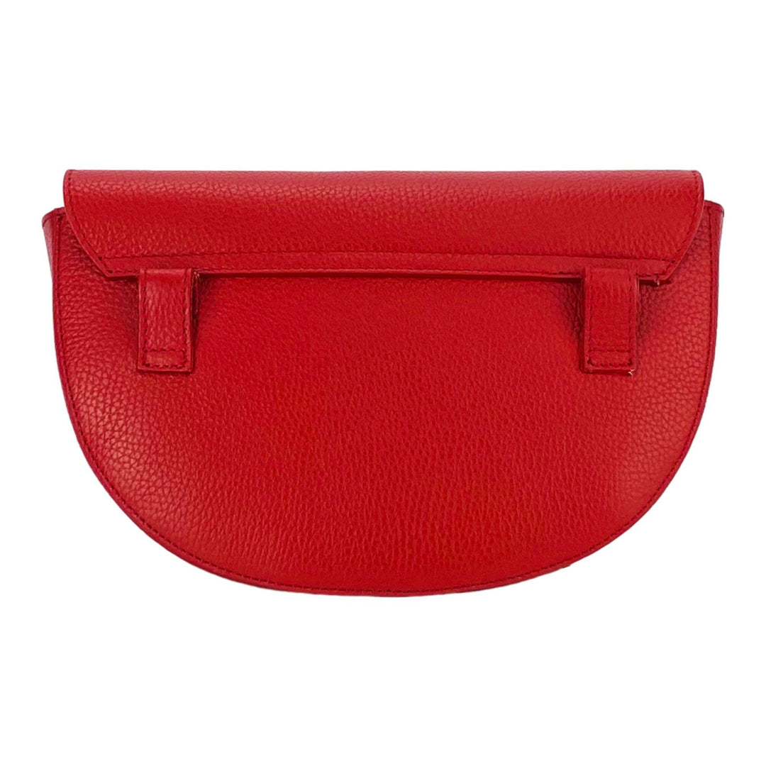 RB1027V | Women's rounded crossbody bag in genuine leather Made in Italy. Removable and adjustable leather shoulder strap. Polished Nickel Accessories - Red Color - Dimensions: 25 x 15 x 9 cm-5