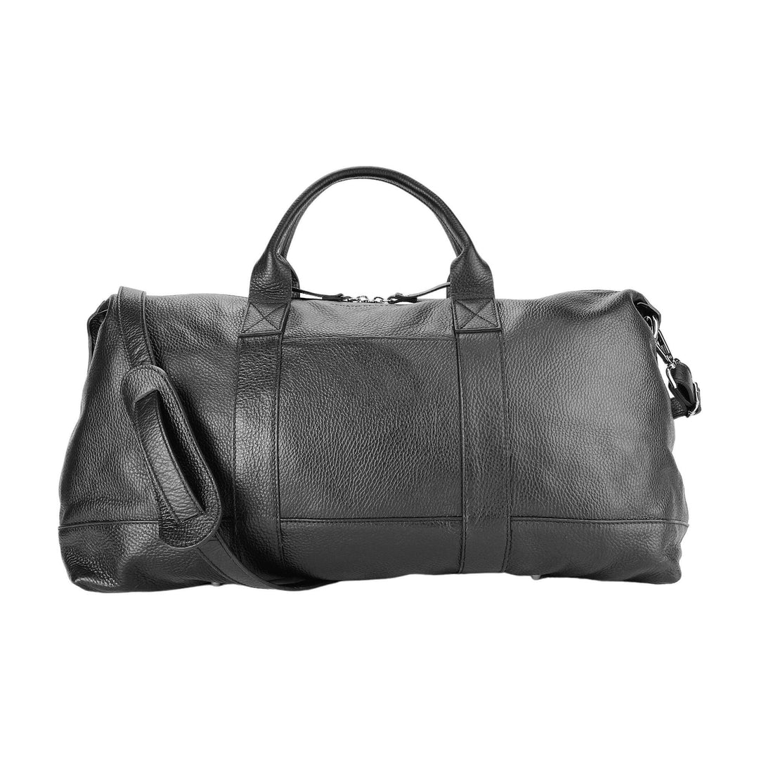 RB1029A | Genuine Leather Travel Bag Made in Italy with adjustable and removable shoulder strap. Zipper closure and accessories in shiny nickel metal - Black color - Dimensions: 57 x 26 x 24 cm-0