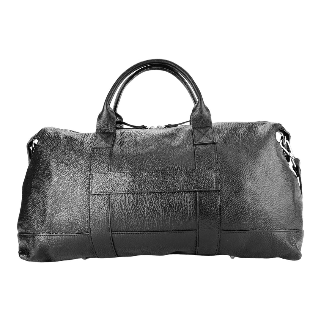 RB1029A | Genuine Leather Travel Bag Made in Italy with adjustable and removable shoulder strap. Zipper closure and accessories in shiny nickel metal - Black color - Dimensions: 57 x 26 x 24 cm-3