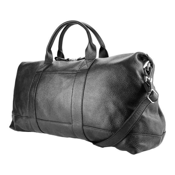 RB1029A | Genuine Leather Travel Bag Made in Italy with adjustable and removable shoulder strap. Zipper closure and accessories in shiny nickel metal - Black color - Dimensions: 57 x 26 x 24 cm-4