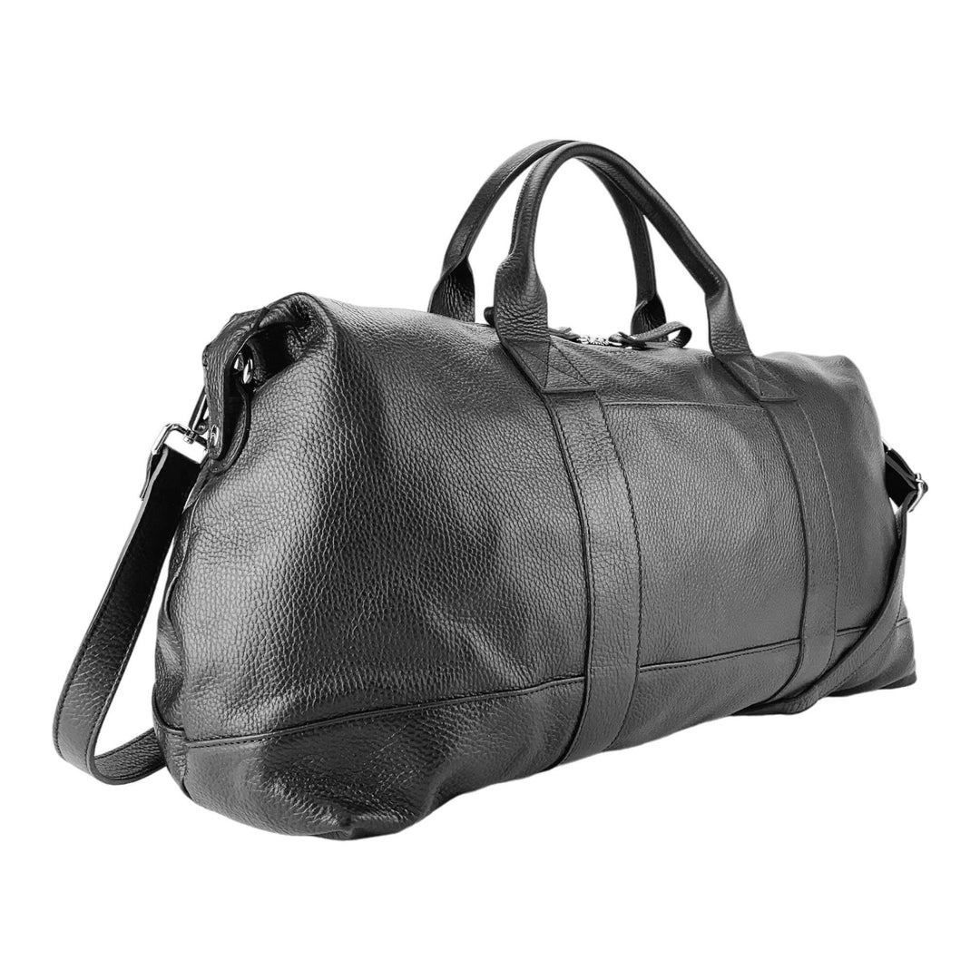 RB1029A | Genuine Leather Travel Bag Made in Italy with adjustable and removable shoulder strap. Zipper closure and accessories in shiny nickel metal - Black color - Dimensions: 57 x 26 x 24 cm-5