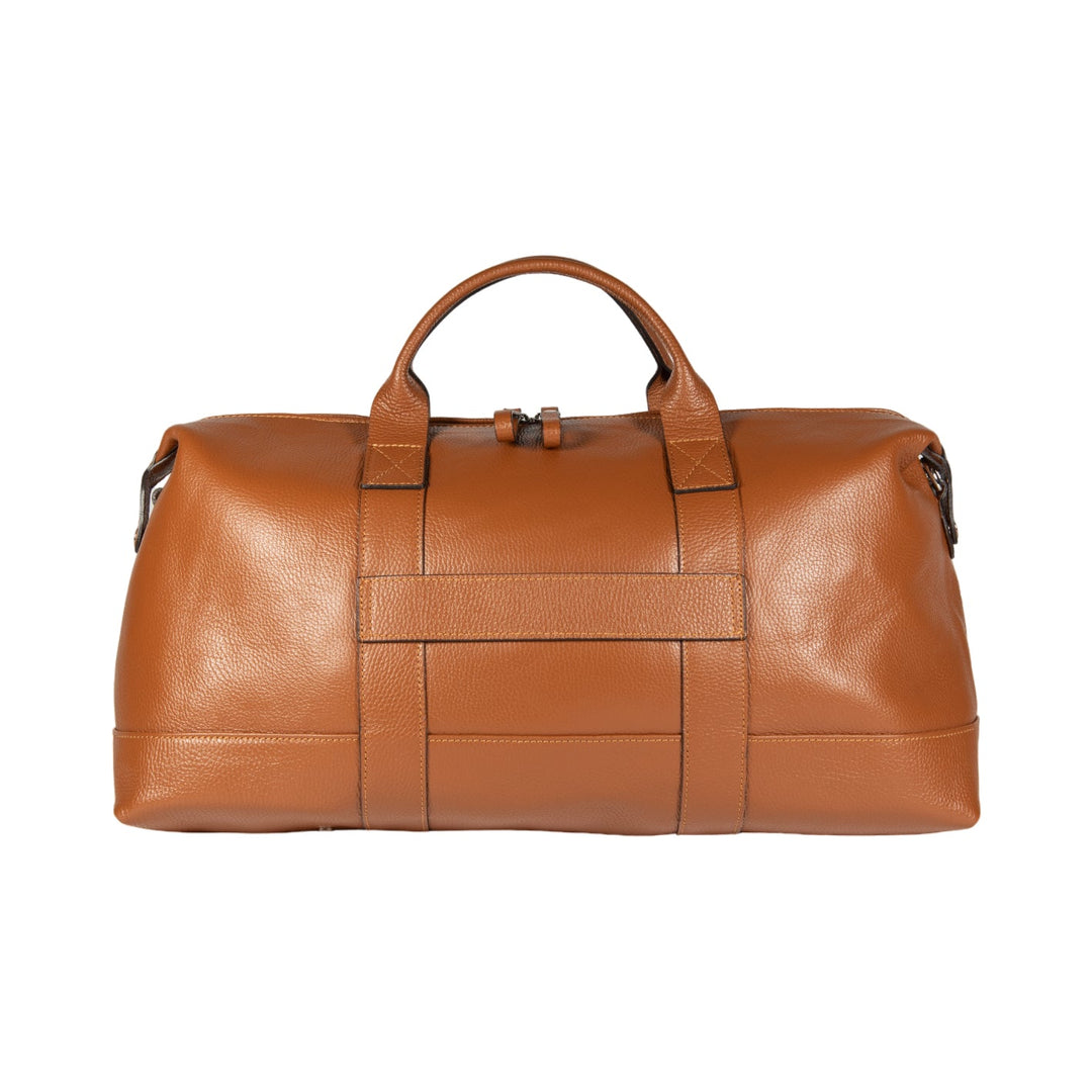 RB1029S | Genuine Leather Travel Bag Made in Italy with adjustable and removable shoulder strap. Zipper closure and accessories in shiny nickel metal - Cognac color - Dimensions: 57 x 26 x 24 cm-4