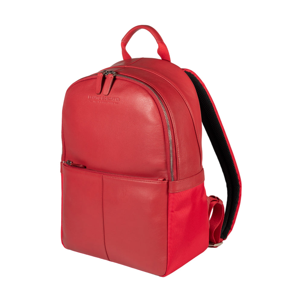 RB2001V | Nylon/Genuine Leather Netbook/Tablet Backpack, with light grain. Zip closure and adjustable shoulder straps - Red color - Dimensions: cm 27 x 38 x 14. Packaging: Non-woven fabric bag-0